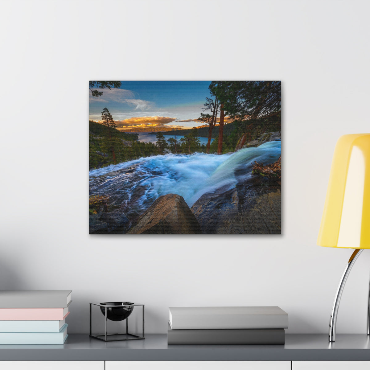 Lake Tahoe Sunset Rushing Water Modern Multicolor Scenic Nature Photography Canvas Home Office Decor Ready to Hang-Express Your Love Gifts