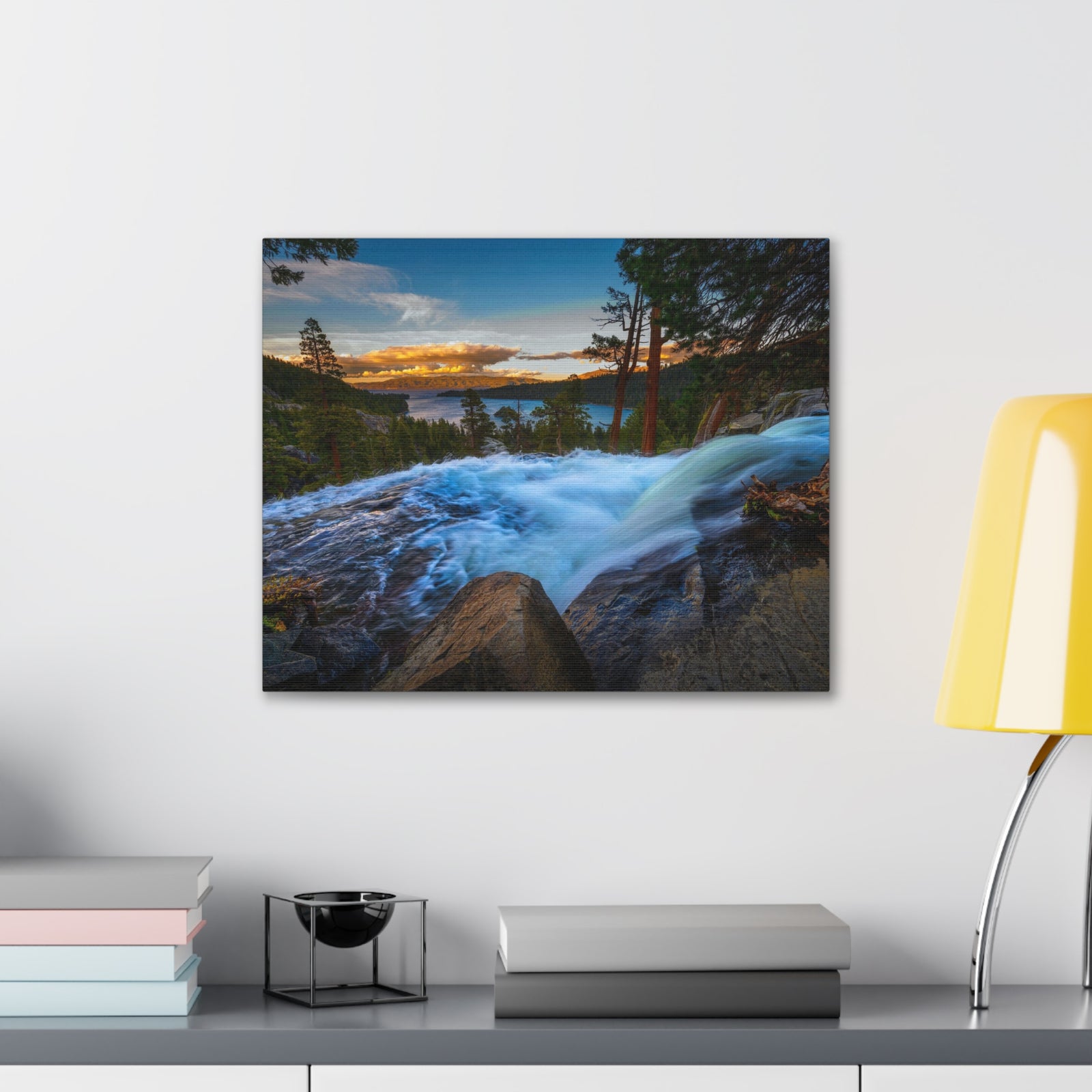 Lake Tahoe Sunset Rushing Water Modern Multicolor Scenic Nature Photography Canvas Home Office Decor Ready to Hang-Express Your Love Gifts