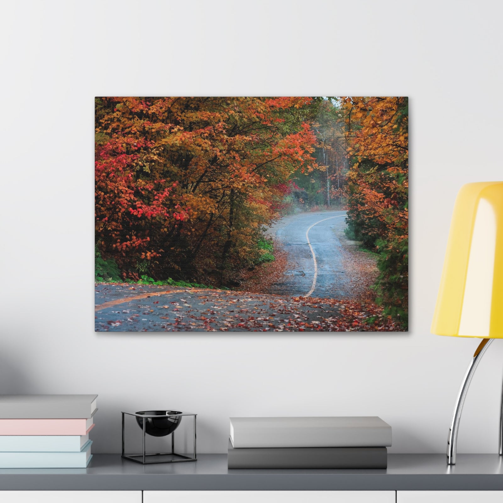 Autumn Forest Misty Path Nature Wilderness Photography Canvas Wall Art for Home Decor Ready-to-Hang-Express Your Love Gifts