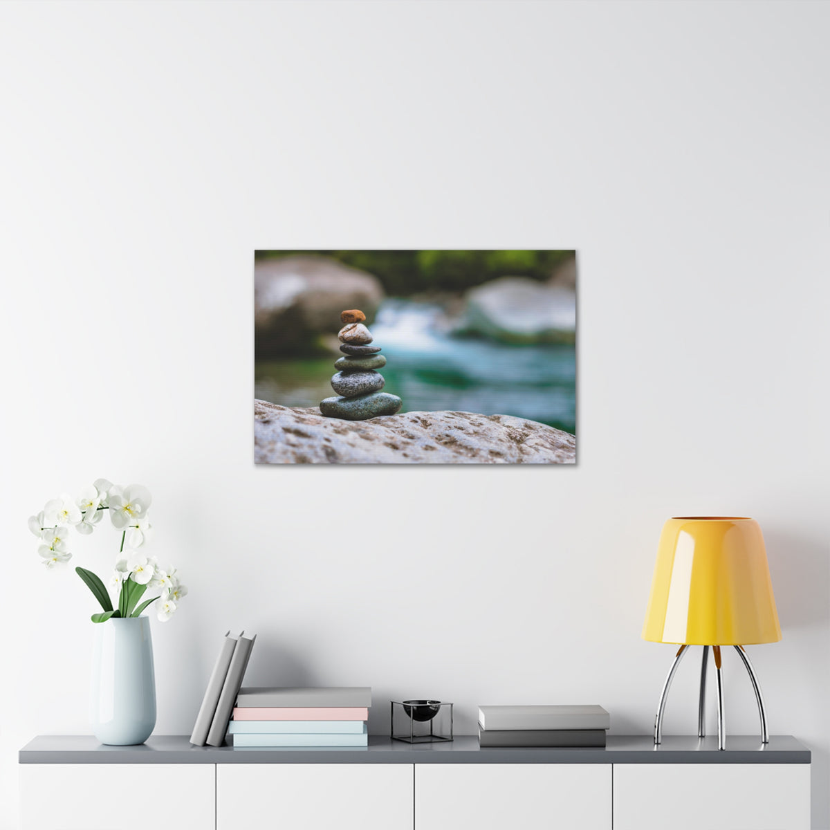 Rocks Stacked in Balance Forest Floral Nature Photography Canvas Wall Art for Home Decor Ready-to-Hang-Express Your Love Gifts