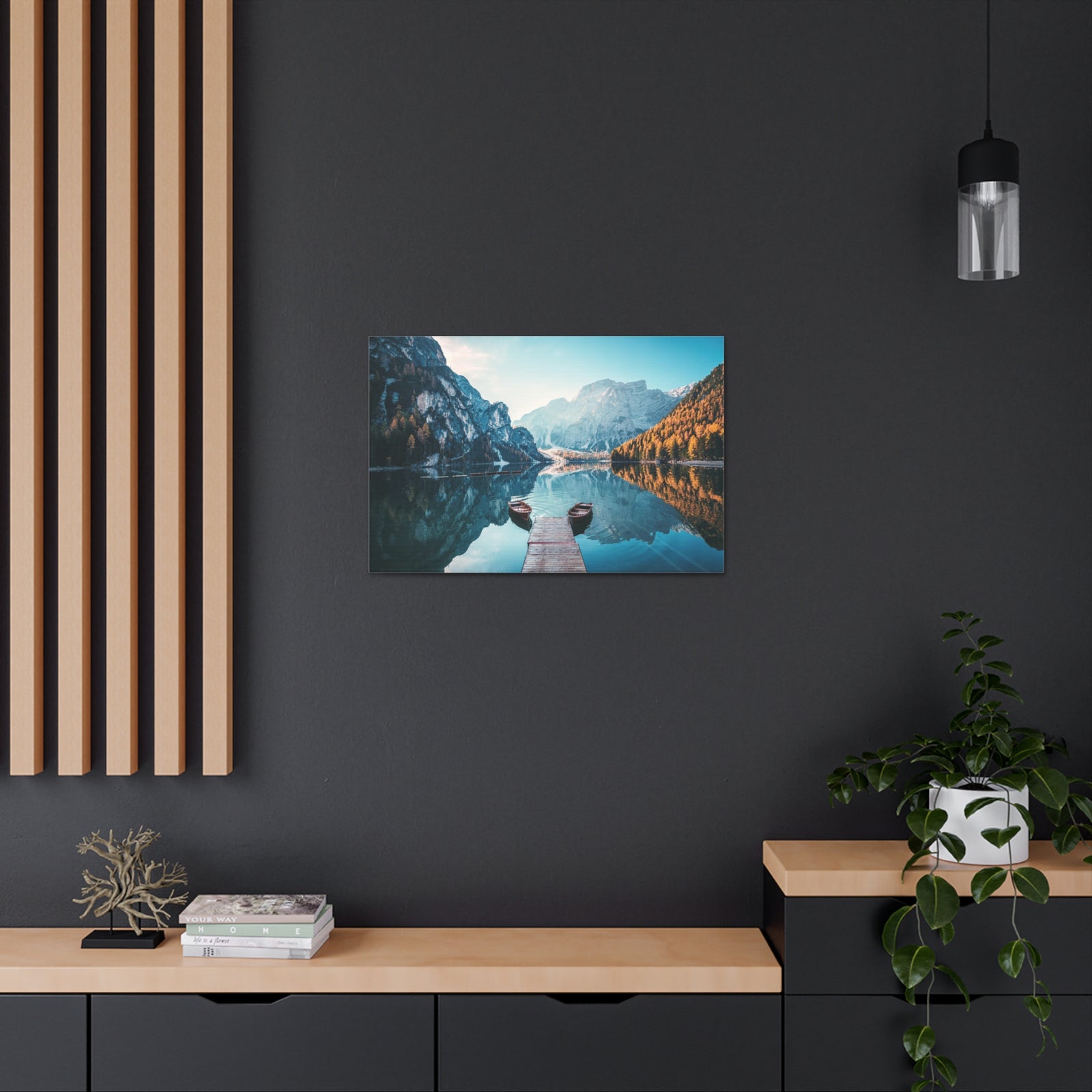 Mountain Valley Clear Lake Nature Wilderness Photography Canvas Wall Art for Home Decor Ready-to-Hang-Express Your Love Gifts
