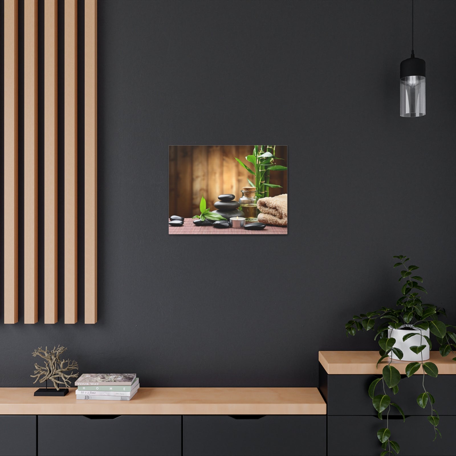 Zen Stones and Bamboo Forest Floral Nature Photography Canvas Wall Art for Home Decor Ready-to-Hang-Express Your Love Gifts