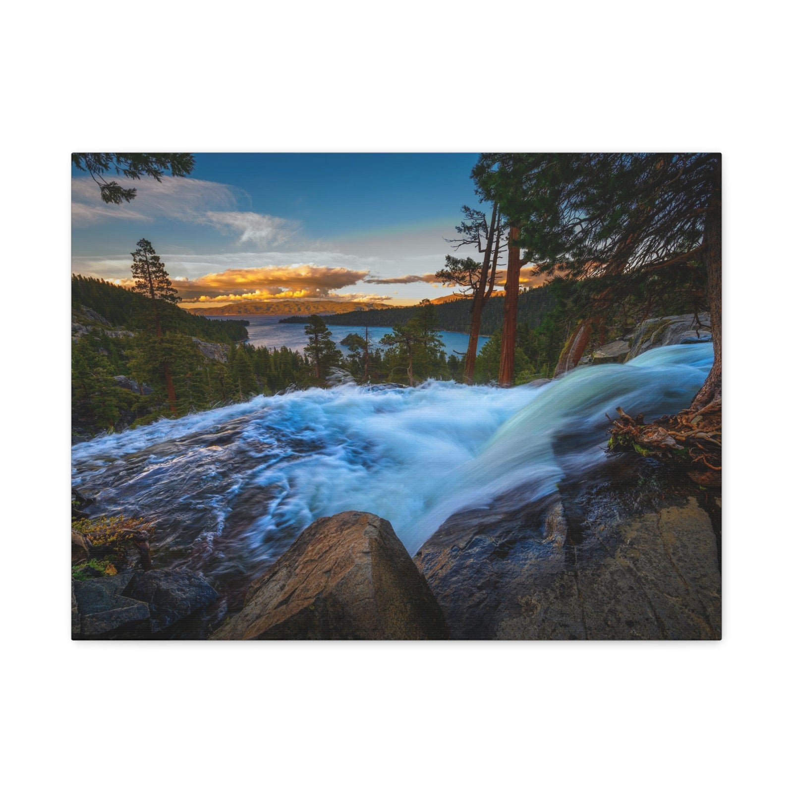 Lake Tahoe Sunset Rushing Water Modern Multicolor Scenic Nature Photography Canvas Home Office Decor Ready to Hang-Express Your Love Gifts