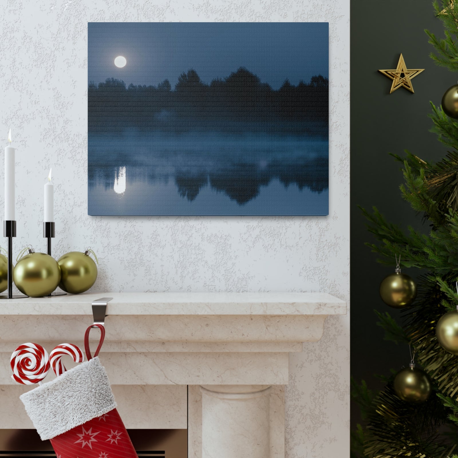 Misty Mountain Reflections Nature Wilderness Photography Canvas Wall Art for Home Decor Ready-to-Hang-Express Your Love Gifts