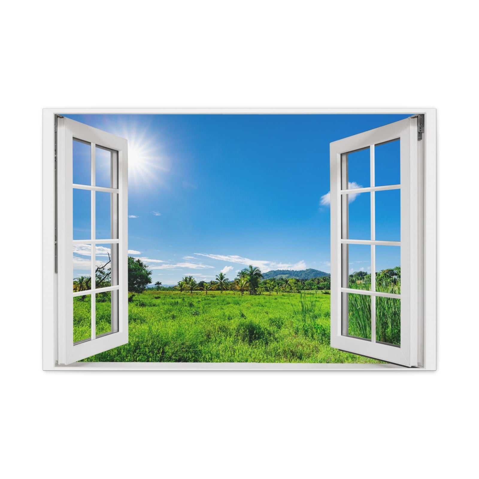 Canvas Print Wall Art Window Grass Land View Nature Photography Realism Scenic Landscape Colorful Multicolor for Home Decor Ready to Hang-Express Your Love Gifts
