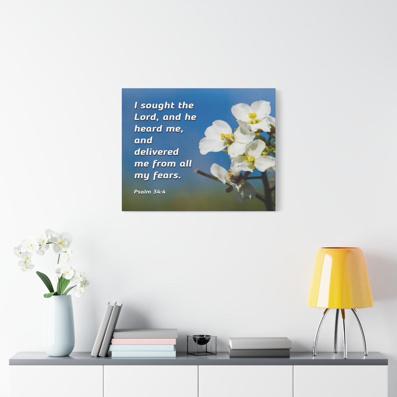 Scripture Canvas He Heard Me Psalm 34:4 Christian Wall Art Bible Verse Print Ready to Hang-Express Your Love Gifts