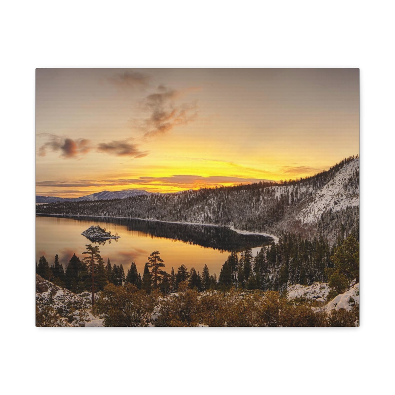 Winter Pine Tree Forest Mountain Lake Nature Wilderness Photography Canvas Wall Art for Home Decor Ready-to-Hang-Express Your Love Gifts
