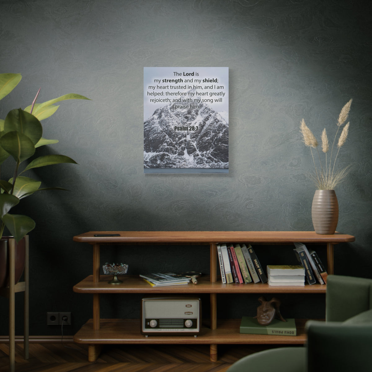 Bible Verse CanvasThe Lord is My Strength and Shield Psalm 28:7 Christian Home Decor Scripture Art-Express Your Love Gifts