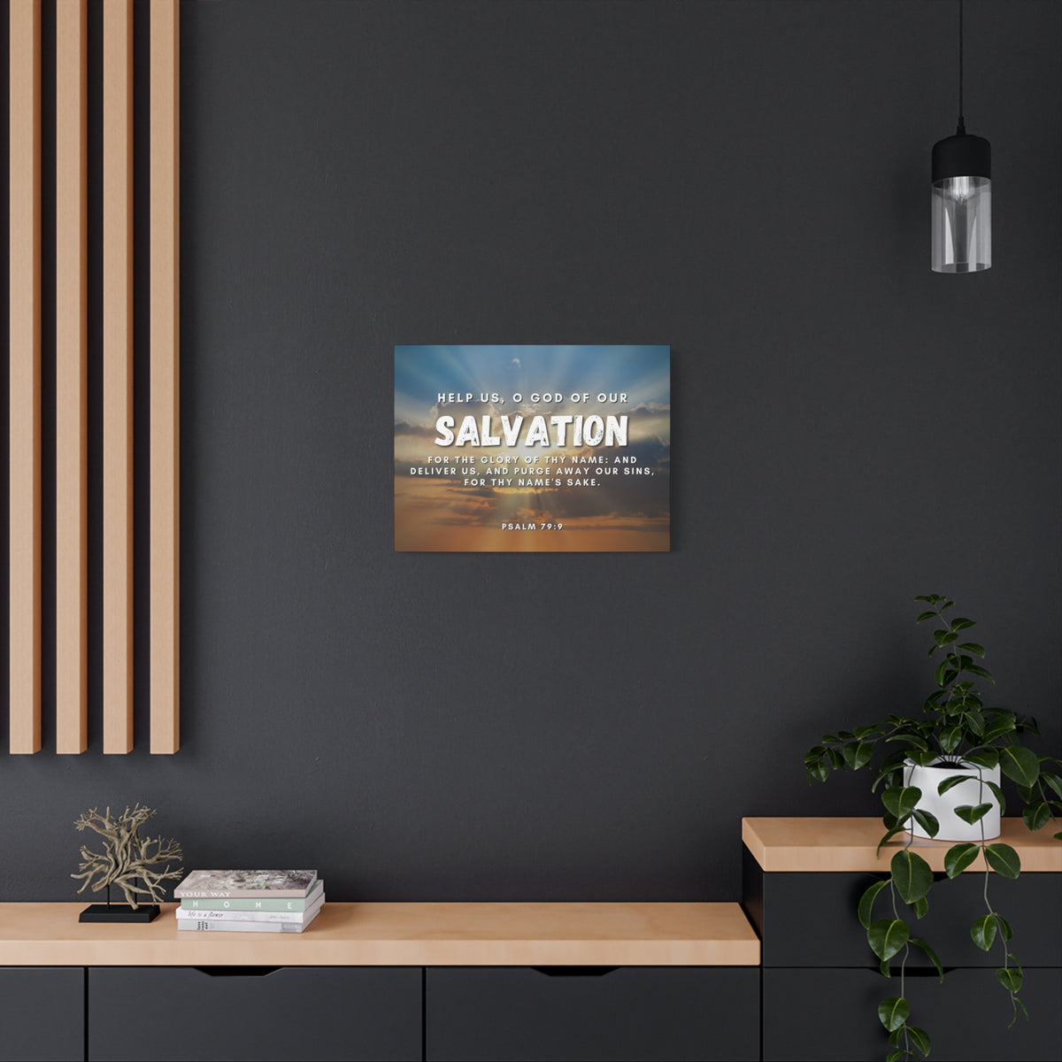 Scripture Canvas Salvation Psalm 79:9 Christian Wall Art Bible Verse Print Ready to Hang-Express Your Love Gifts