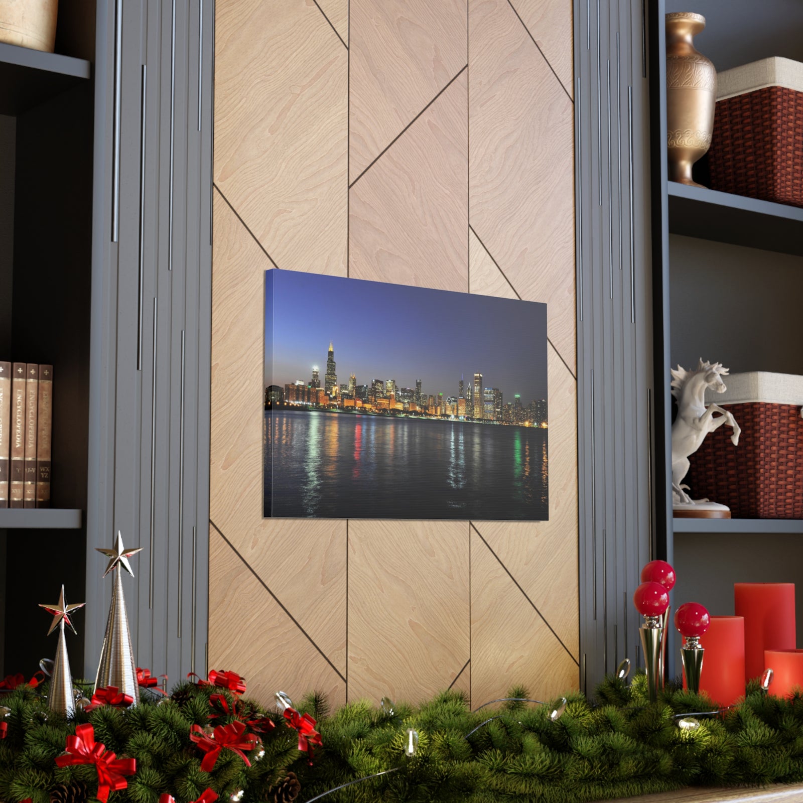 Chicago Night Skyline Canvas Artwork High-Quality Breathtaking Stunning Cityscape for Home Decor Ready to Hang-Express Your Love Gifts