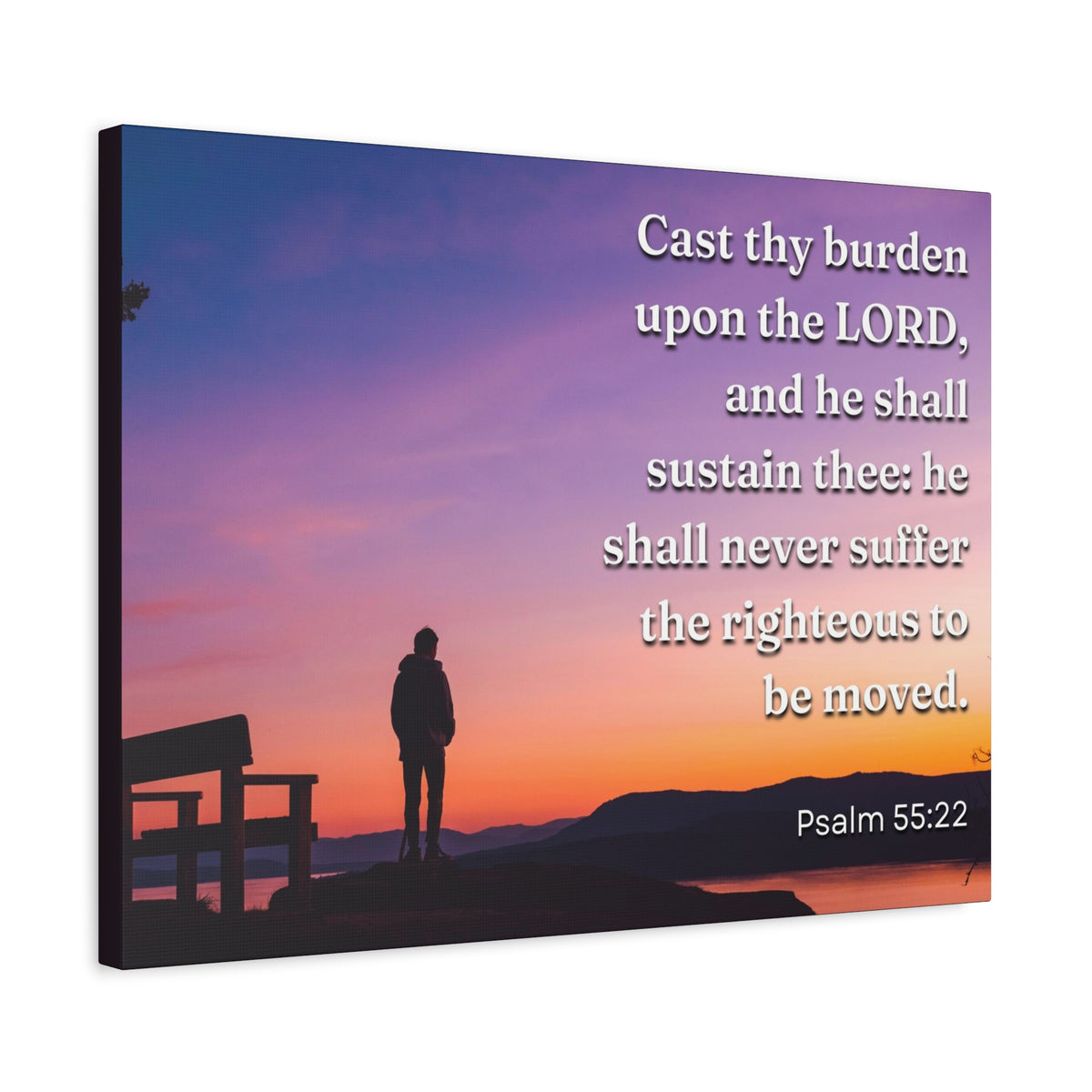 Scripture Canvas The Righteous Psalm 55:22 Christian Wall Art Bible Verse Print Ready to Hang-Express Your Love Gifts