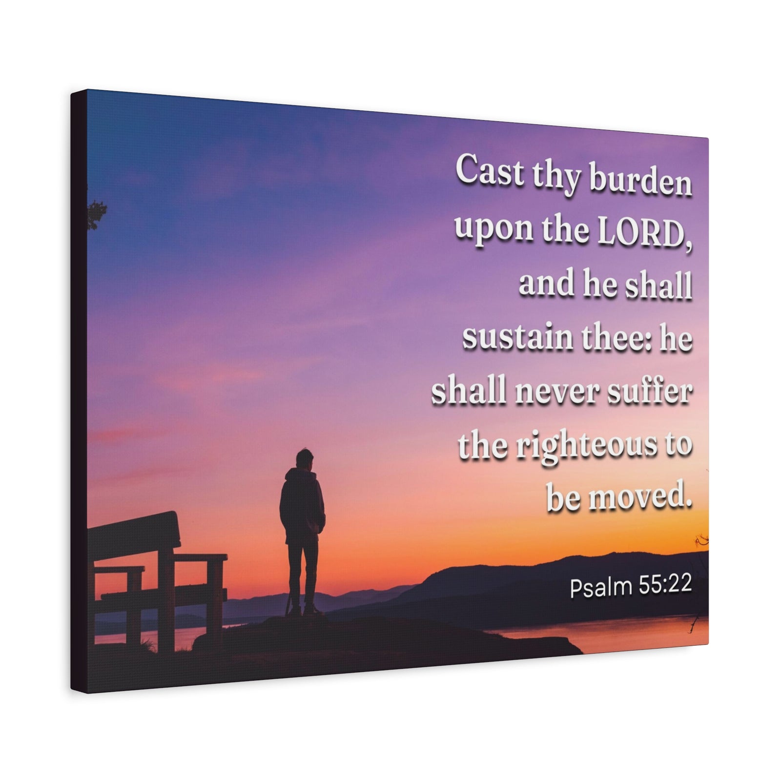 Scripture Canvas The Righteous Psalm 55:22 Christian Wall Art Bible Verse Print Ready to Hang-Express Your Love Gifts