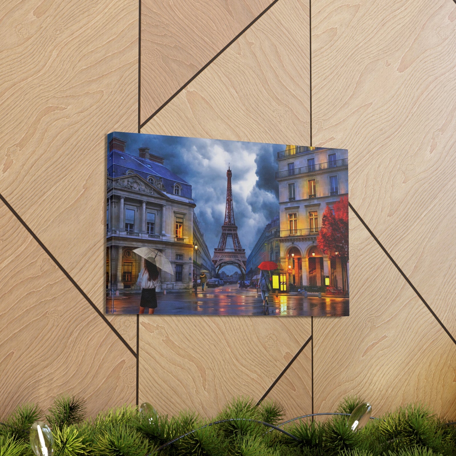 Paris Street View Red Umbrella Eiffel Tower France Canvas Artwork High-Quality Breathtaking French City for Home Decor Ready to Hang-Express Your Love Gifts