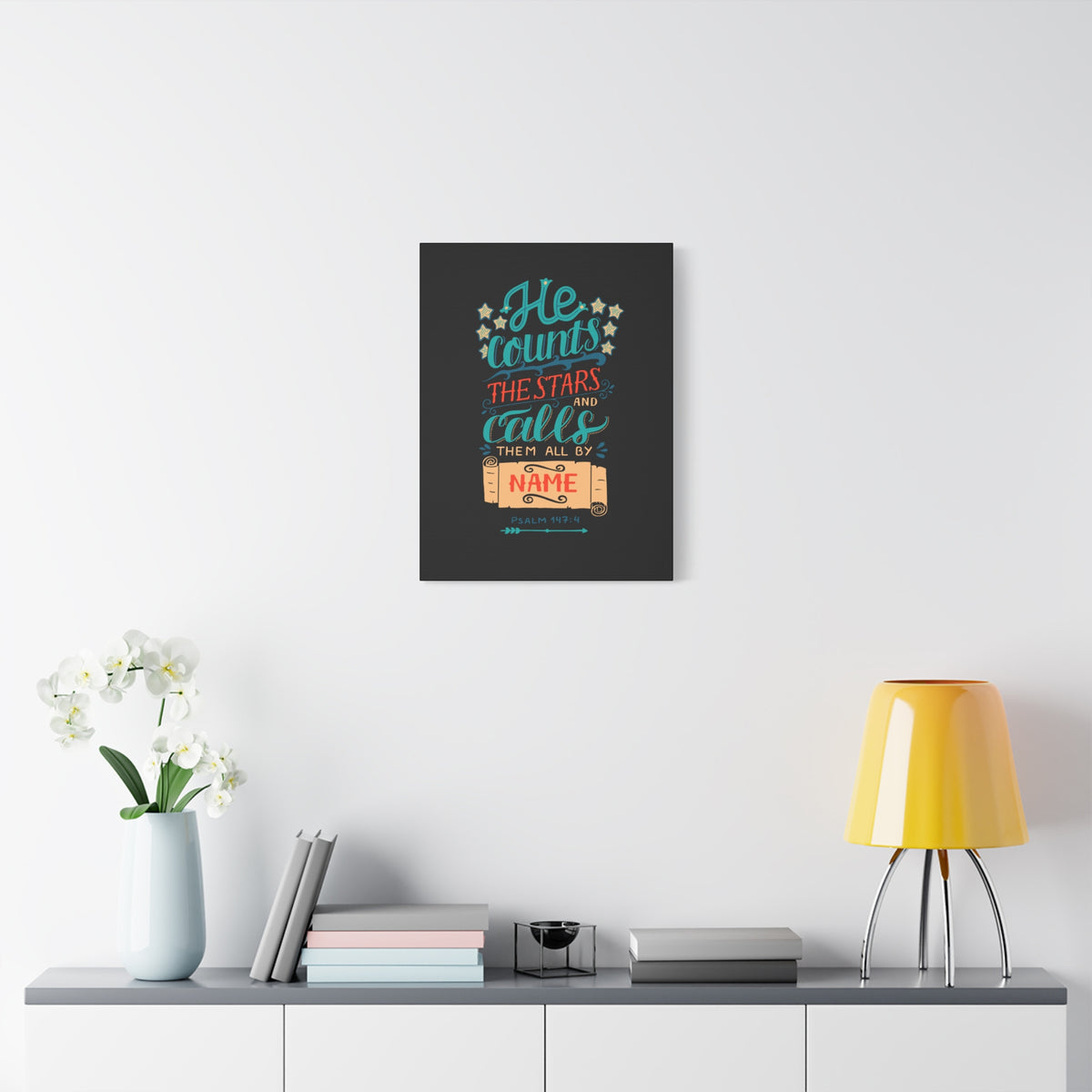 Scripture Canvas He Counts The Stars Psalm 147:4 Christian Wall Art Bible Verse Print Ready to Hang-Express Your Love Gifts