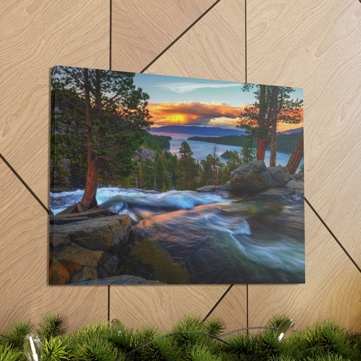 Water Rushing Lake Sunset Nature Wilderness Photography Canvas Wall Art for Home Decor Ready-to-Hang-Express Your Love Gifts