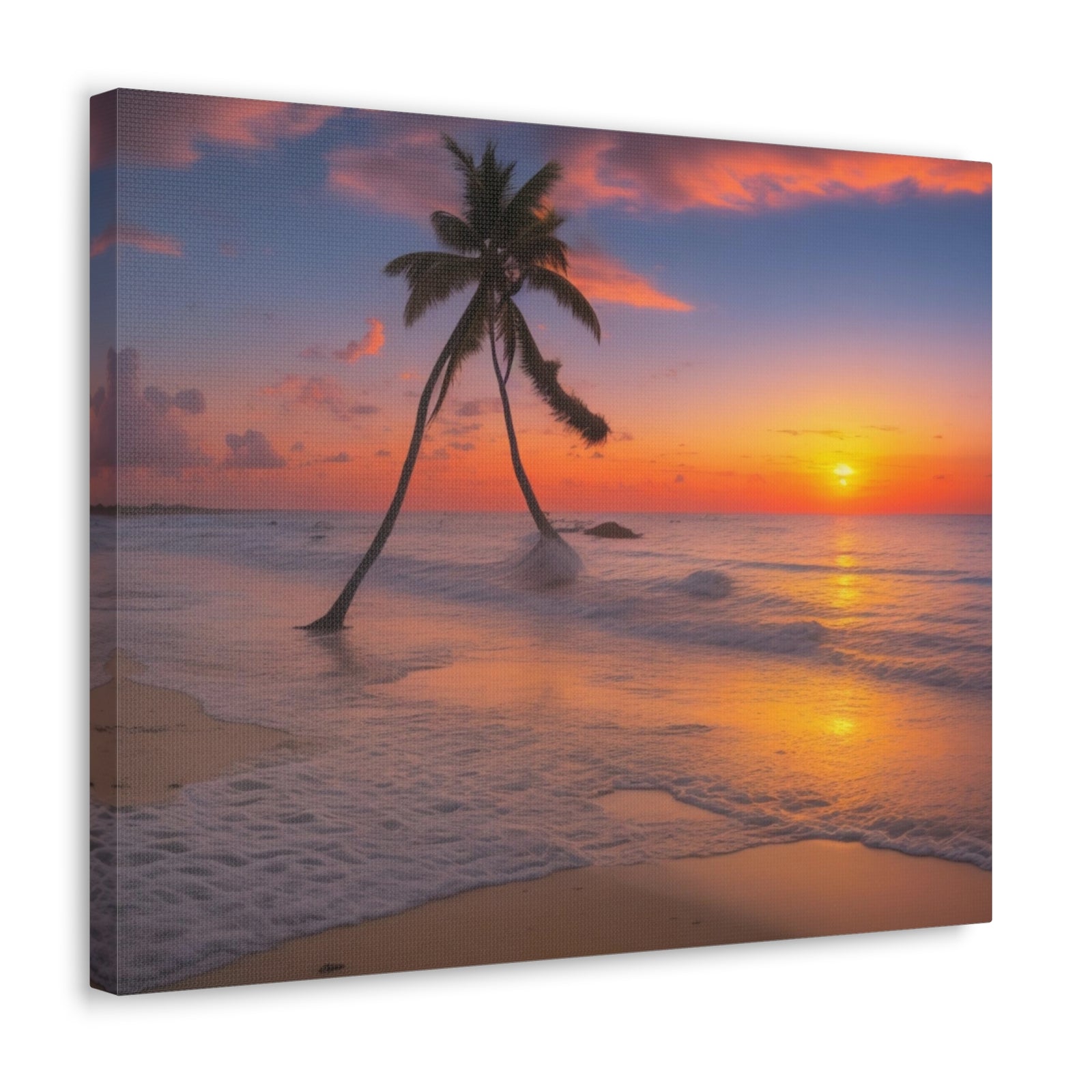 Sunset Beach With Palm Trees Ocean Canvas Wall Art for Home Decor Ready-to-Hang-Express Your Love Gifts
