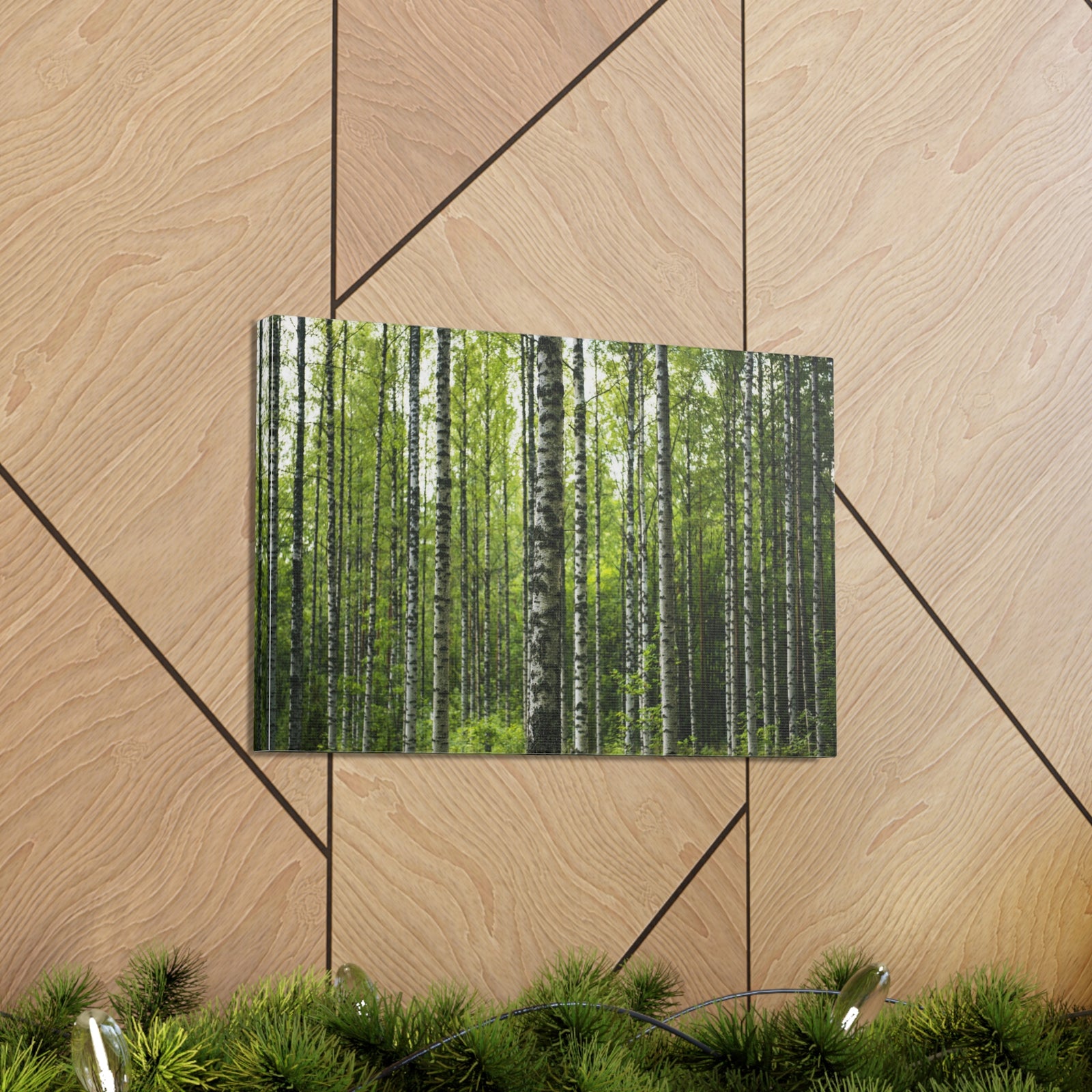 White Birch Trees in Green Forest Nature Wilderness Photography Canvas Wall Art for Home Decor Ready-to-Hang-Express Your Love Gifts
