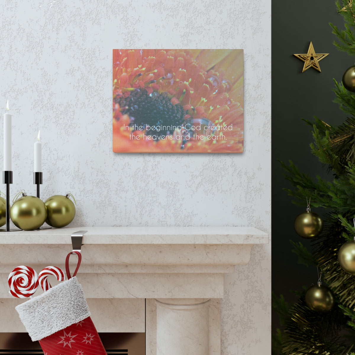 Scripture Canvas The Heavens And The Earth Genesis 1:1 Christian Wall Art Bible Verse Print Ready to Hang-Express Your Love Gifts