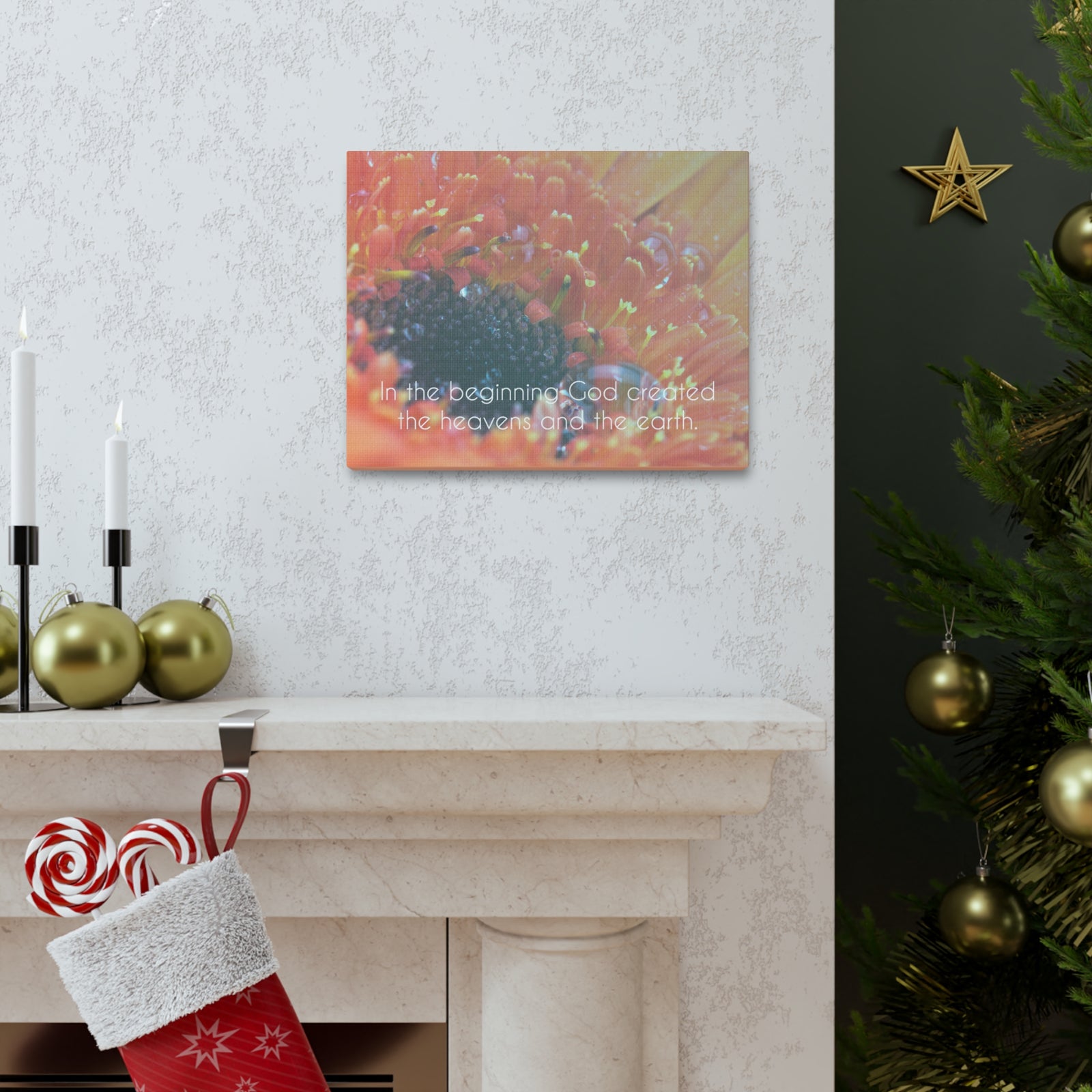 Scripture Canvas The Heavens And The Earth Genesis 1:1 Christian Wall Art Bible Verse Print Ready to Hang-Express Your Love Gifts