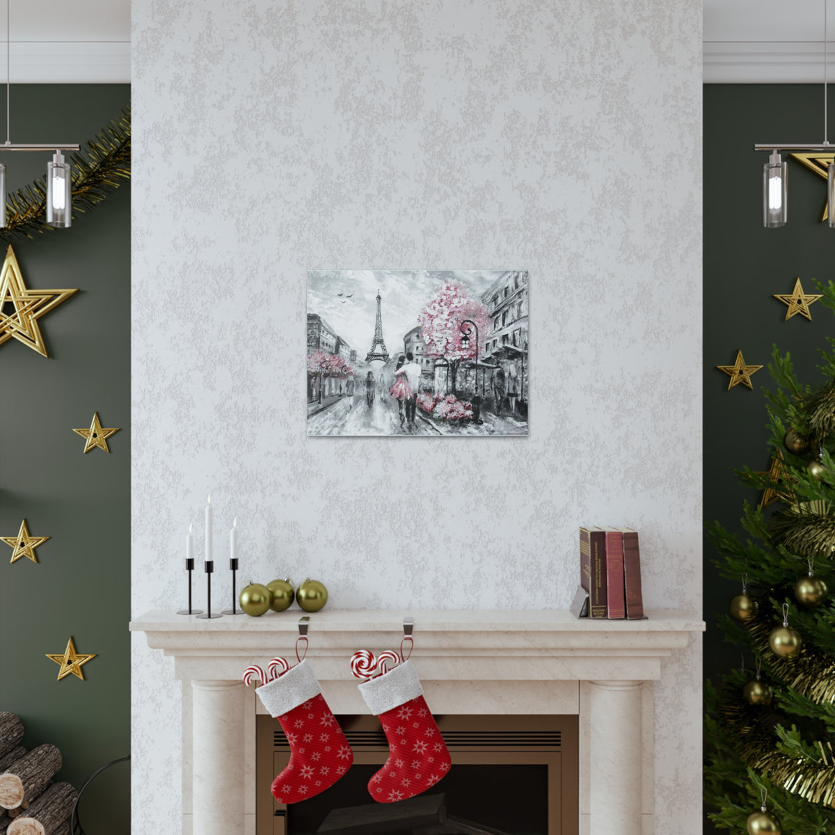 Couple Hug Pink Paris France Canvas Artwork High-Quality Breathtaking French City for Home Decor Ready to Hang-Express Your Love Gifts