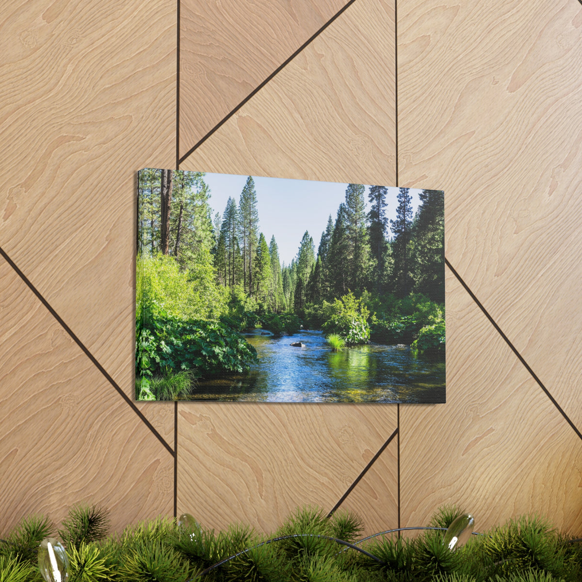 River Through The Green Forest Nature Wilderness Photography Canvas Wall Art for Home Decor Ready-to-Hang-Express Your Love Gifts