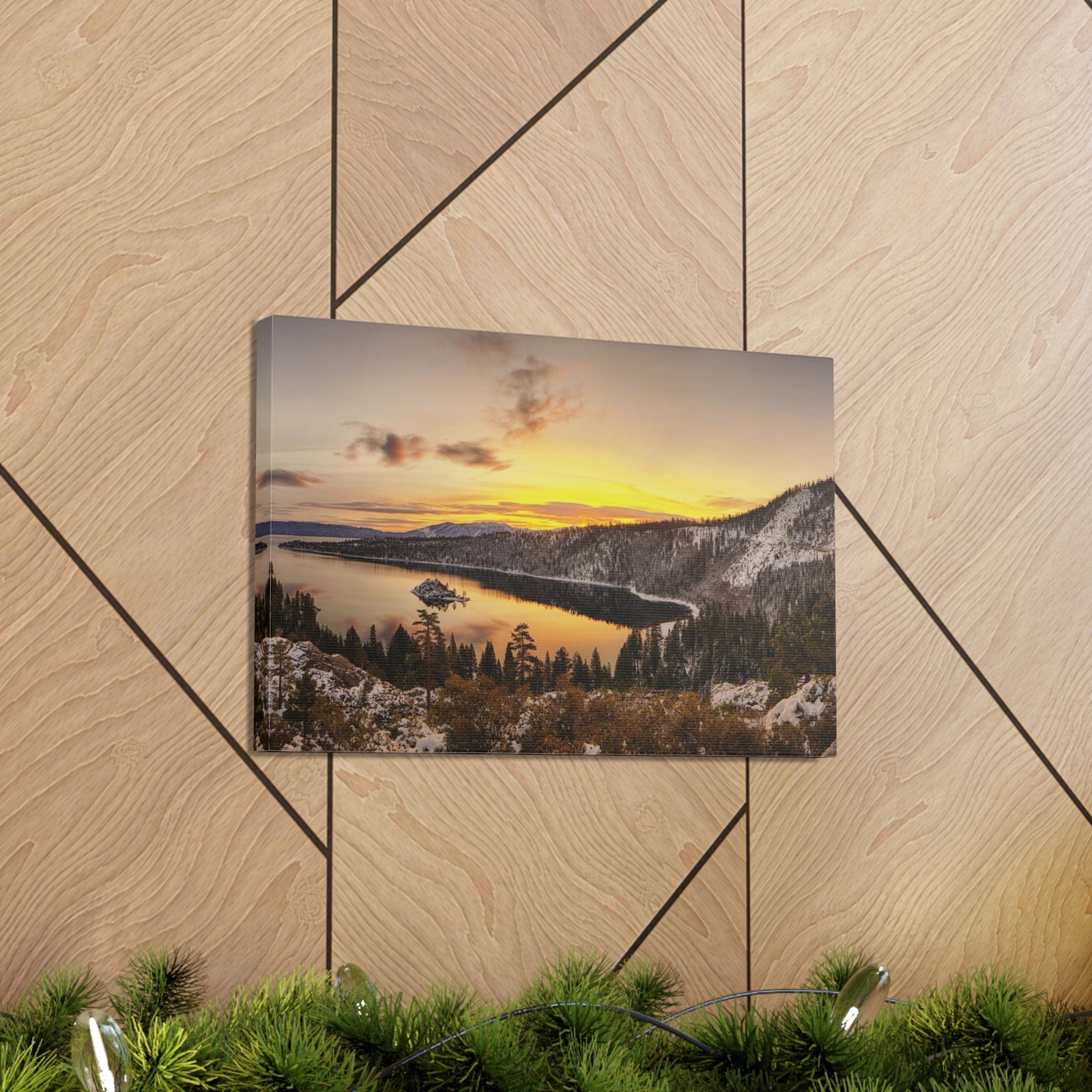 Winter Pine Tree Forest Mountain Lake Nature Wilderness Photography Canvas Wall Art for Home Decor Ready-to-Hang-Express Your Love Gifts