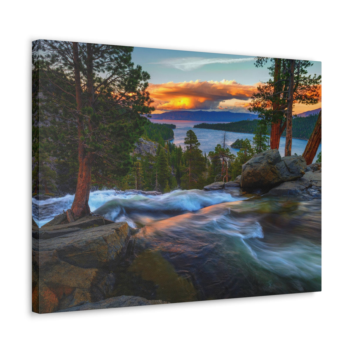 Water Rushing Lake Sunset Nature Wilderness Photography Canvas Wall Art for Home Decor Ready-to-Hang-Express Your Love Gifts