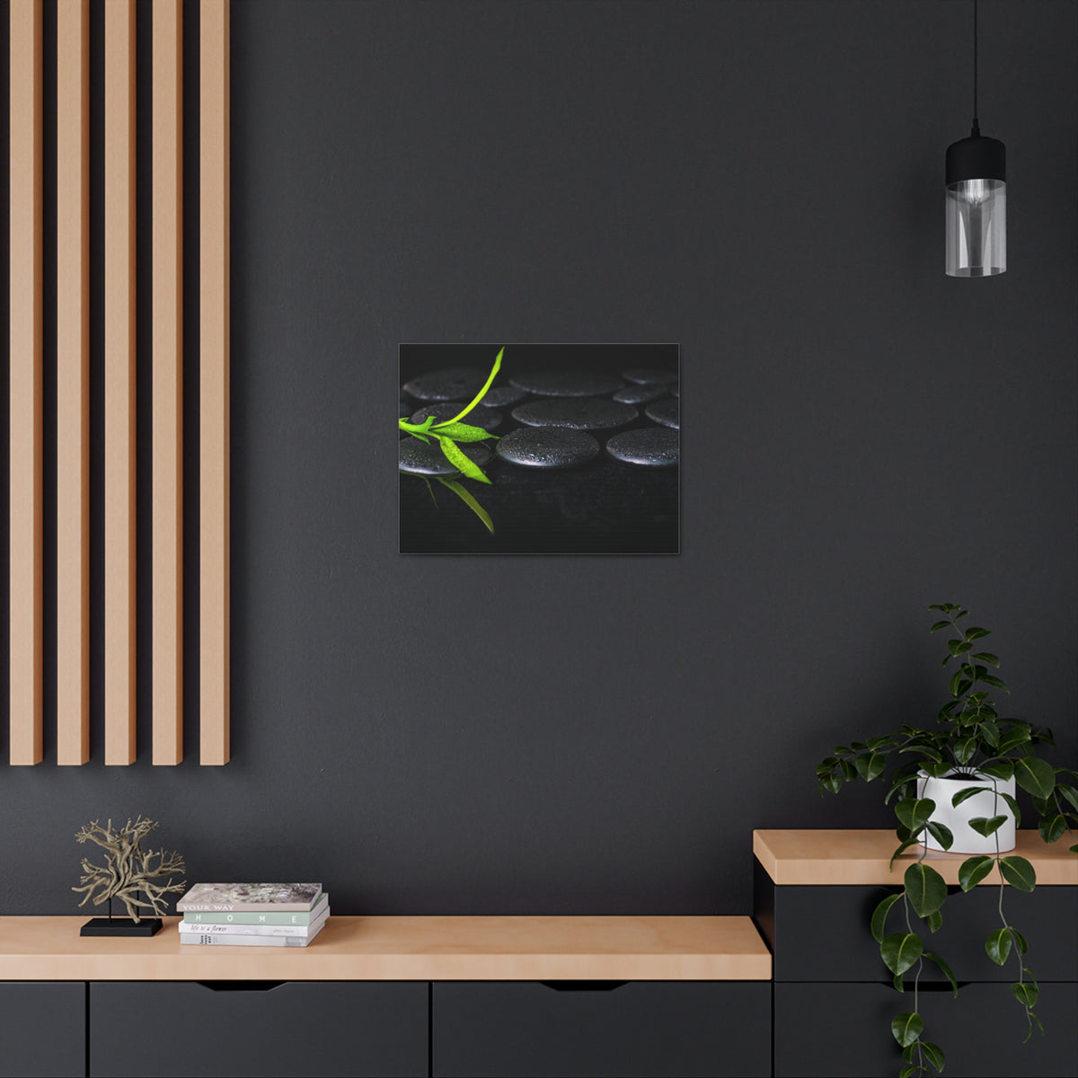 Green Bamboo on Stones Forest Floral Nature Photography Canvas Wall Art for Home Decor Ready-to-Hang-Express Your Love Gifts