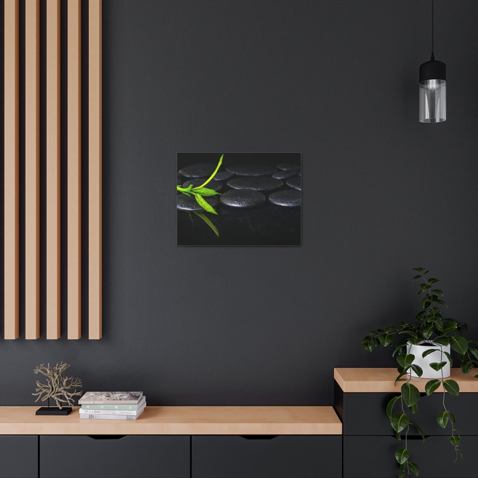 Green Bamboo on Stones Forest Floral Nature Photography Canvas Wall Art for Home Decor Ready-to-Hang-Express Your Love Gifts