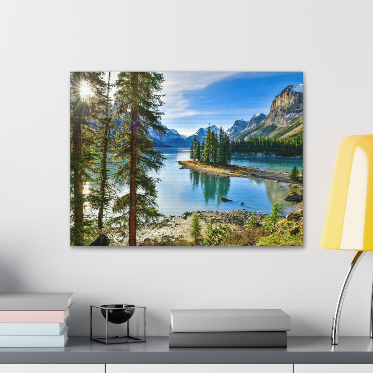 Mountain Lake Island Nature Wilderness Photography Canvas Wall Art for Home Decor Ready-to-Hang-Express Your Love Gifts