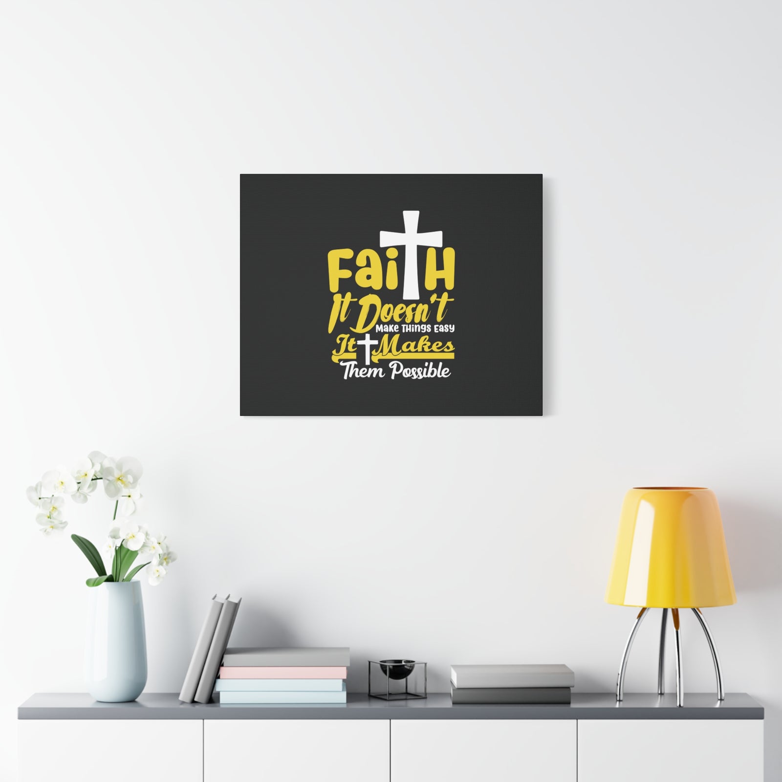 Scripture Canvas Faith Yellow Luke 1:37 Christian Wall Art Bible Verse Print Ready to Hang-Express Your Love Gifts
