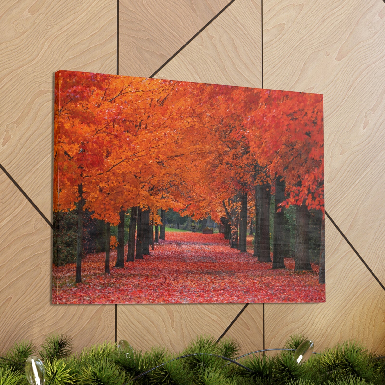Autumn Forest Orange Leave Tree Trail Nature Wilderness Photography Canvas Wall Art for Home Decor Ready-to-Hang-Express Your Love Gifts