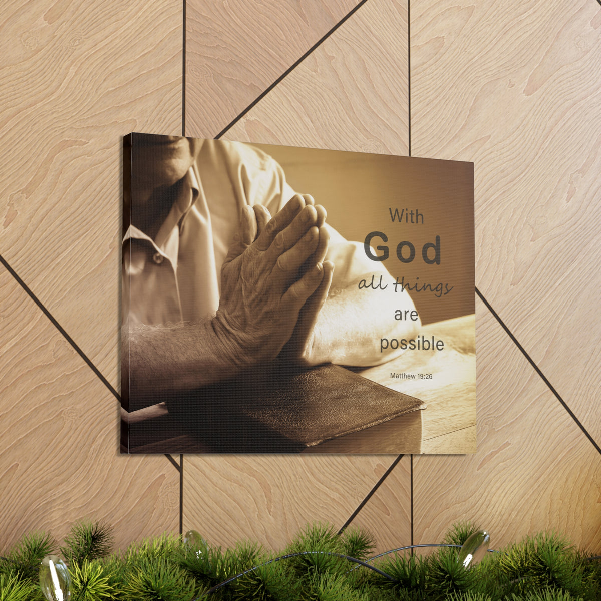 Scripture Walls With God Matthew 19:26 Praying Hands Bible Verse Canvas Christian Wall Art Ready to Hang-Express Your Love Gifts