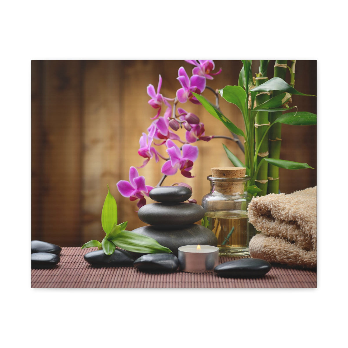 Stones on the Wood Forest Floral Nature Photography Canvas Wall Art for Home Decor Ready-to-Hang-Express Your Love Gifts