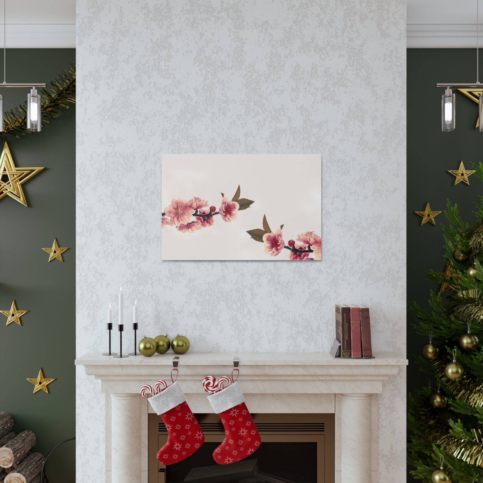 Peach Blossoms with Space Forest Floral Nature Photography Canvas Wall Art for Home Decor Ready-to-Hang-Express Your Love Gifts