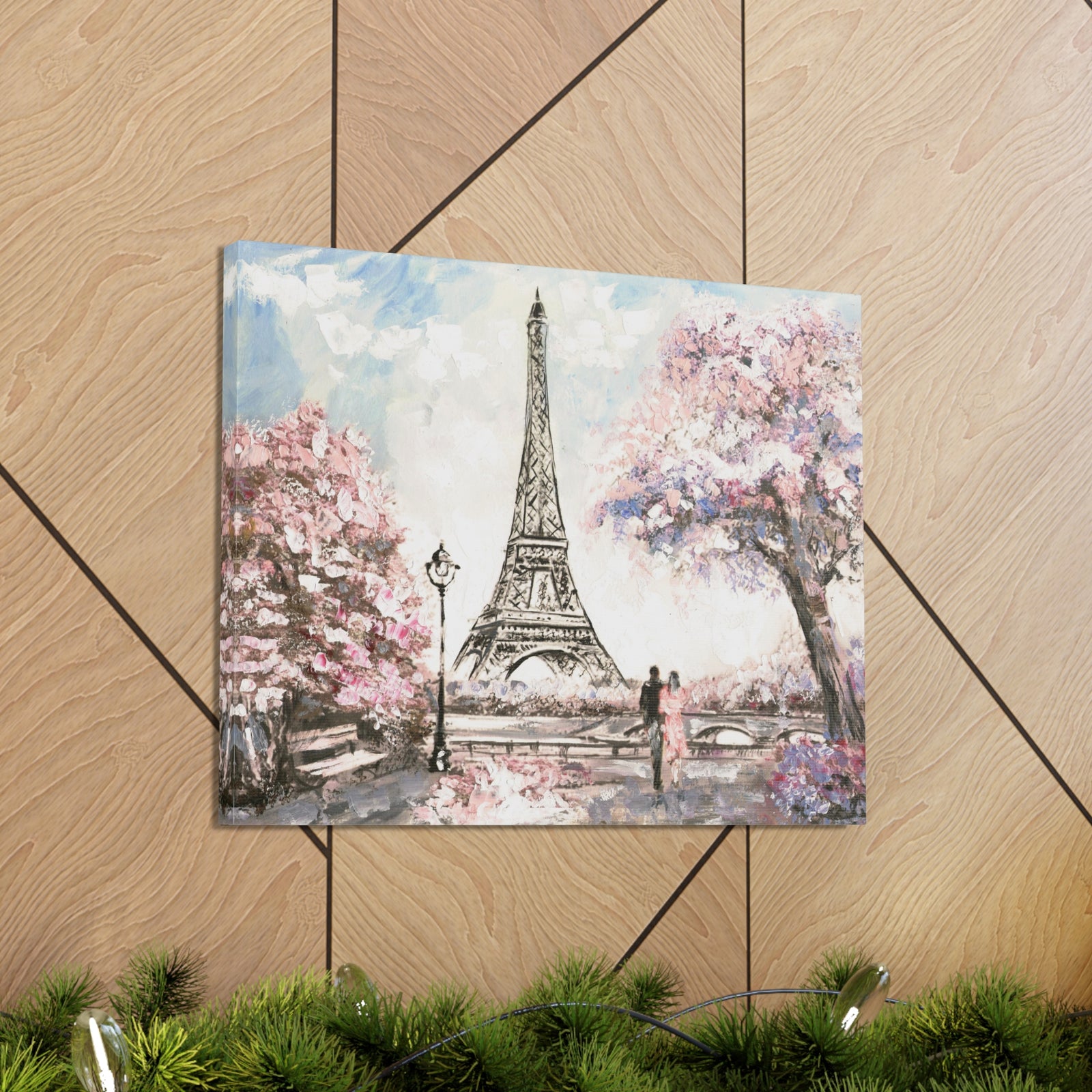 Pink Couple Eiffel Tower France Canvas Artwork High-Quality Breathtaking French City for Home Decor Ready to Hang-Express Your Love Gifts