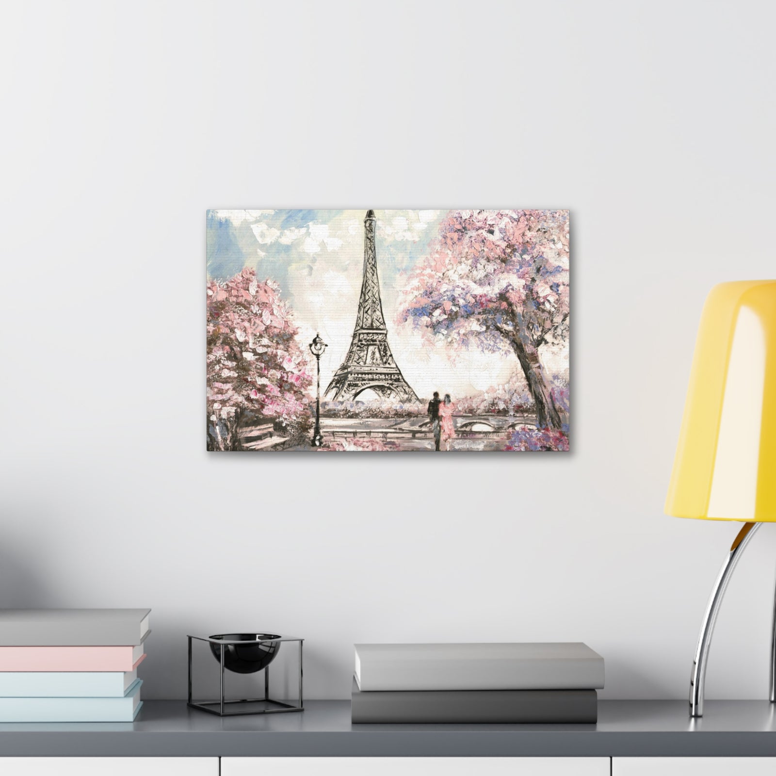 Pink Couple Eiffel Tower France Canvas Artwork High-Quality Breathtaking French City for Home Decor Ready to Hang-Express Your Love Gifts