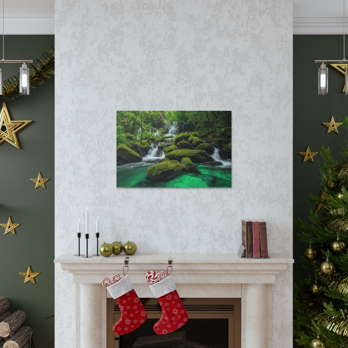 Jungle Waterfall In Thailand Modern Multicolor Scenic Nature Photography Canvas Home Office Decor Ready to Hang-Express Your Love Gifts