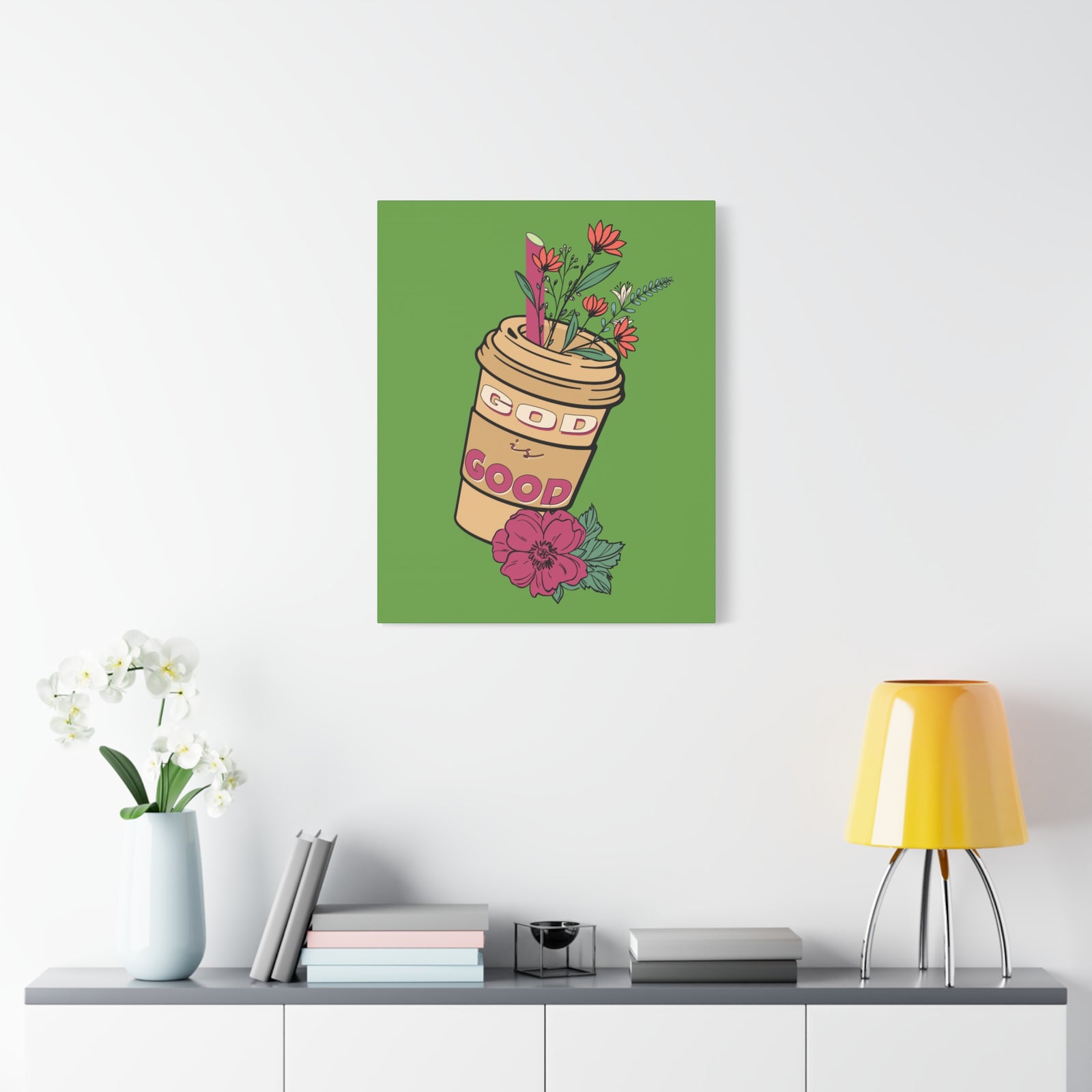 Scripture Canvas God Is Good Psalm 100:5 Flower Cup Christian Wall Art Bible Verse Print Ready to Hang-Express Your Love Gifts