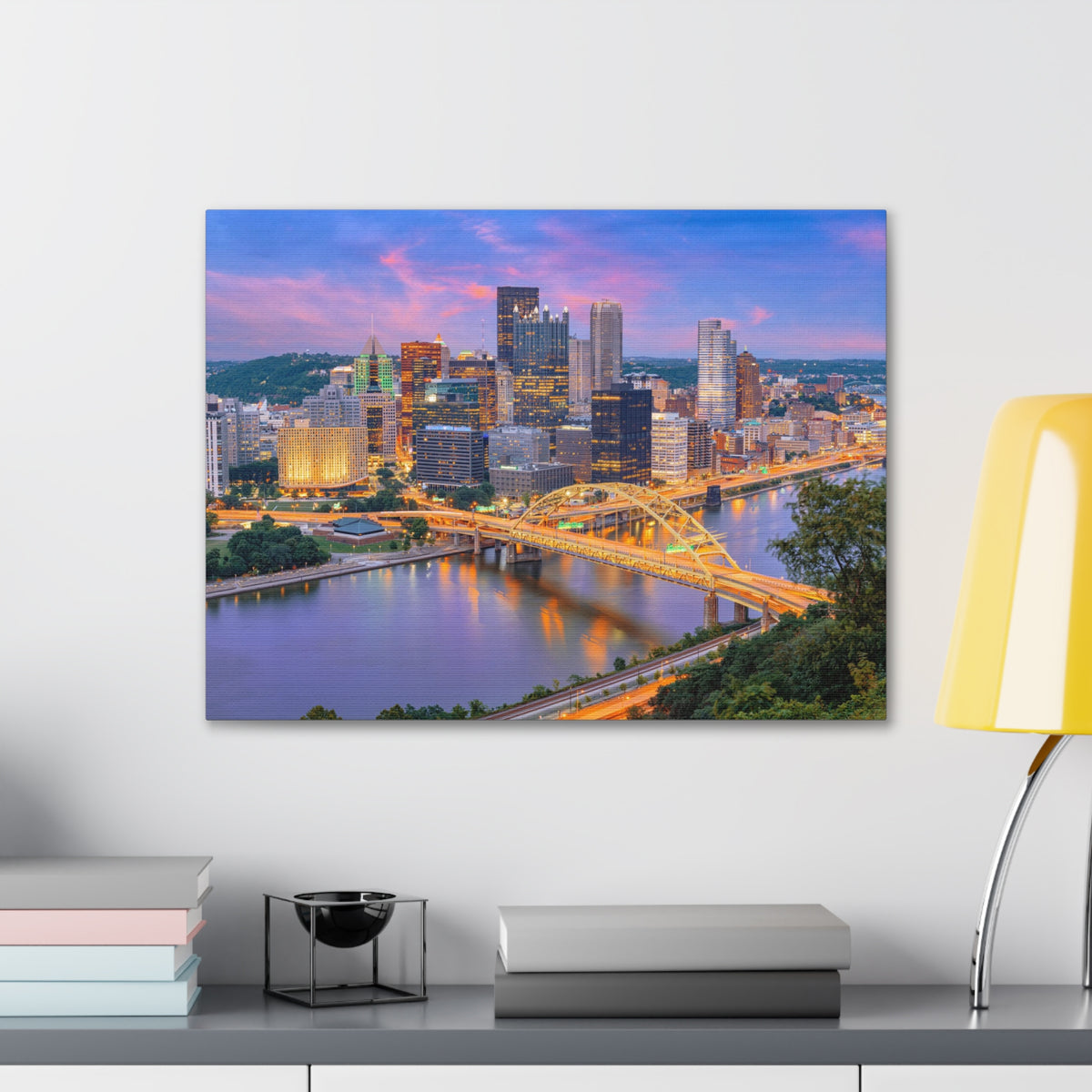 Pittsburgh Night Skyline Canvas Artwork High-Quality Breathtaking Stunning Cityscape for Home Decor Ready to Hang-Express Your Love Gifts