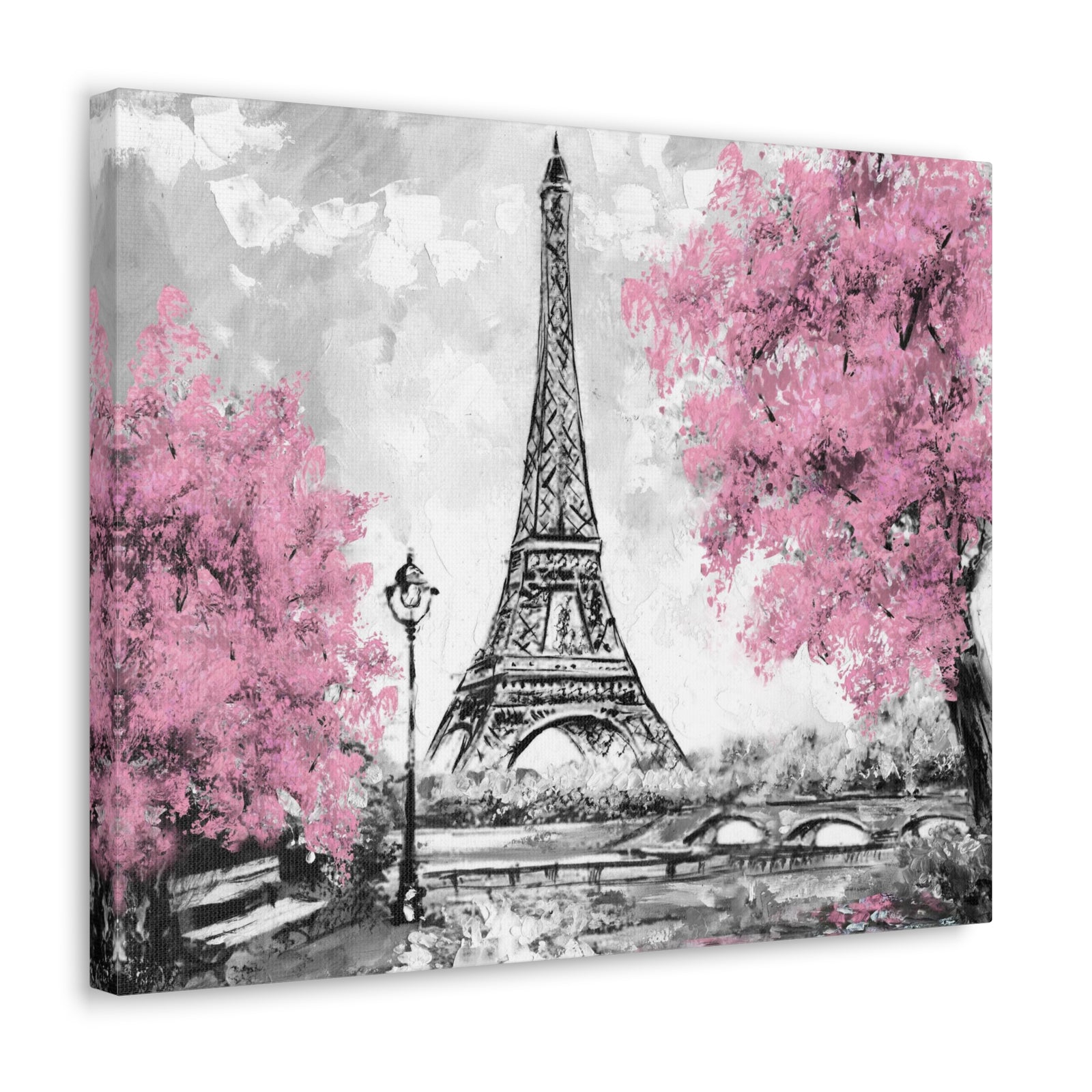 Eiffel Tower Pink Tree France Canvas Artwork High-Quality Breathtaking French City for Home Decor Ready to Hang-Express Your Love Gifts