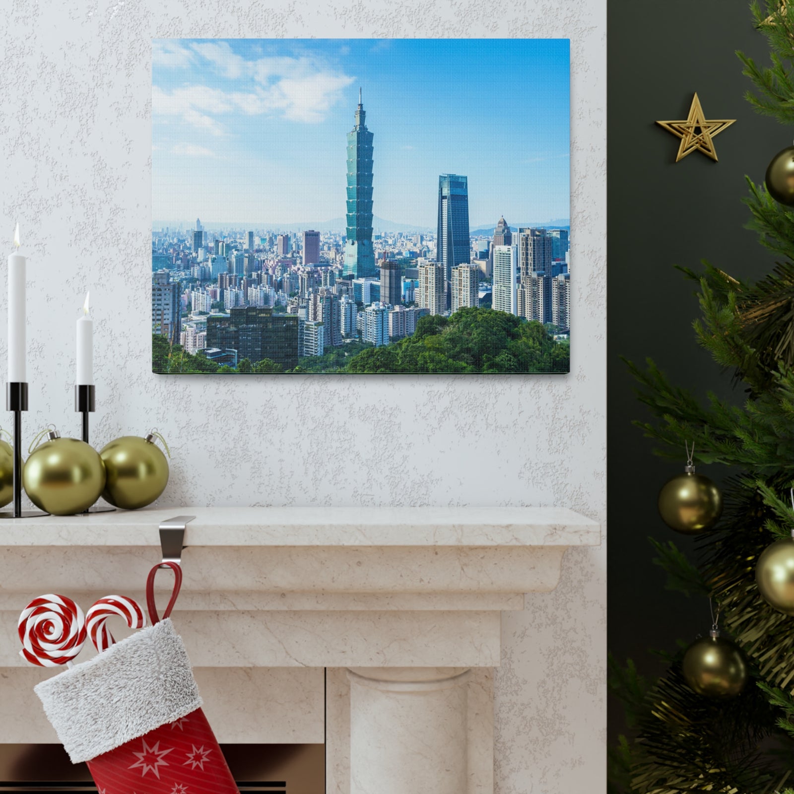 Taipei Daytime Skyline Canvas Artwork High-Quality Breathtaking Stunning Cityscape for Home Decor Ready to Hang-Express Your Love Gifts