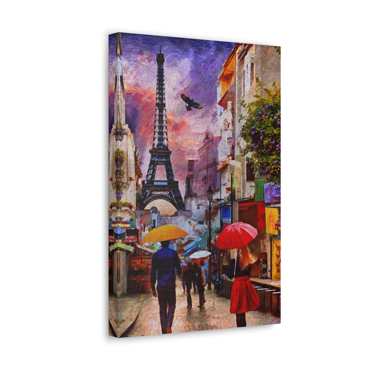 Paris Romantic Couple Red Umbrella Eiffel Tower France Canvas Artwork High-Quality Breathtaking French City for Home Decor Ready to Hang-Express Your Love Gifts