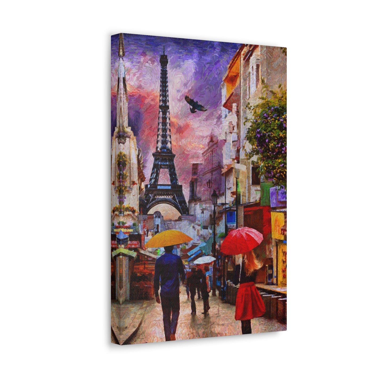 Paris Romantic Couple Red Umbrella Eiffel Tower France Canvas Artwork High-Quality Breathtaking French City for Home Decor Ready to Hang-Express Your Love Gifts