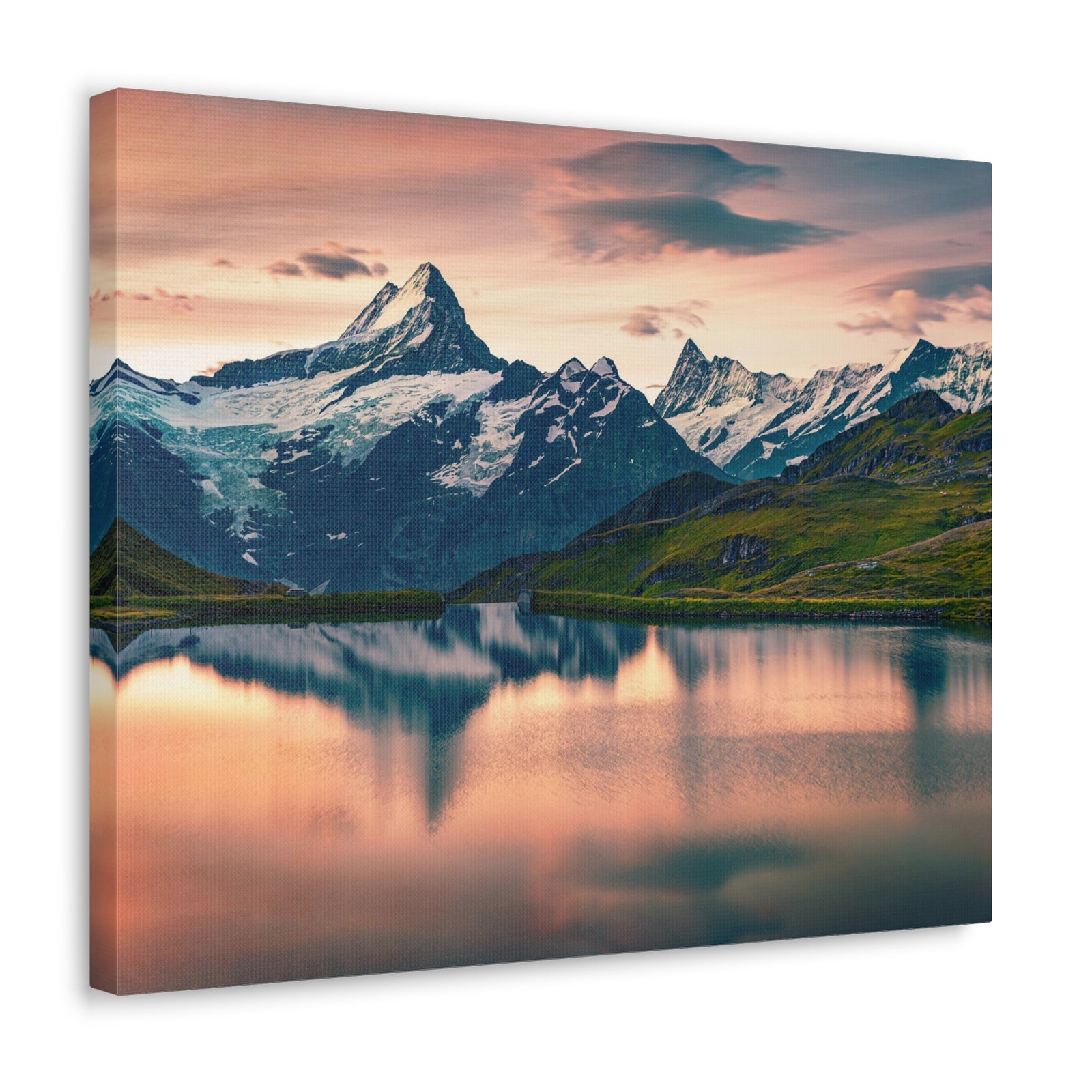 Snow Mountain Lake Summer Nature Wilderness Photography Canvas Wall Art for Home Decor Ready-to-Hang-Express Your Love Gifts