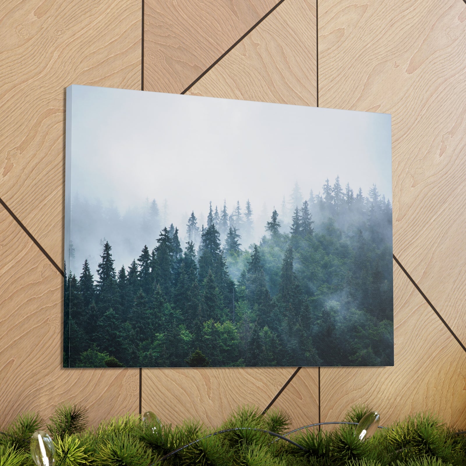 Misty Dark Mountain Forest Nature Wilderness Photography Canvas Wall Art for Home Decor Ready-to-Hang-Express Your Love Gifts