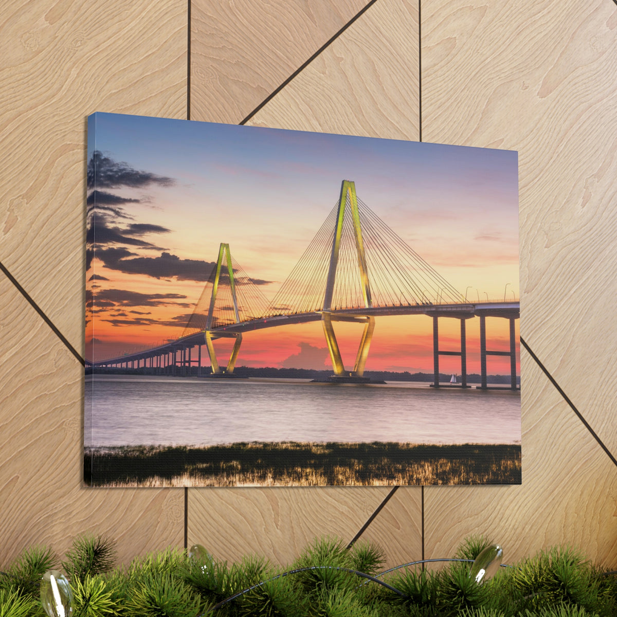 Jr Cooper River Bridge Charleston South Carolina Nature Wilderness Photography Canvas Wall Art for Home Decor Ready-to-Hang-Express Your Love Gifts