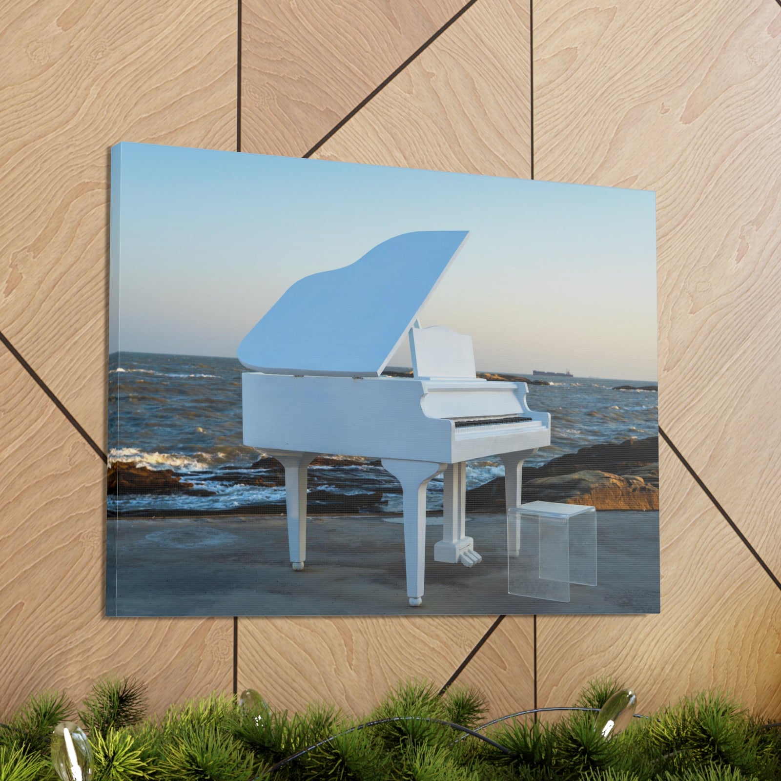 Piano White On Beach Music Lover's Delight Piano Keyboard Canvas Wall Art for Home Decor Ready-to-Hang-Express Your Love Gifts