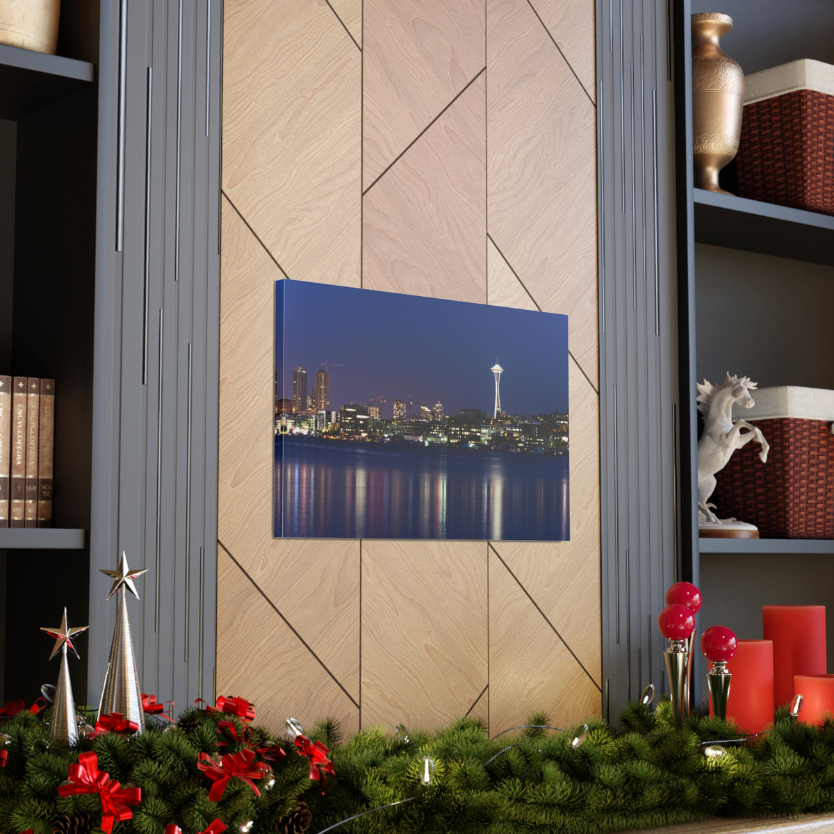 Seattle Night Skyline Canvas Artwork High-Quality Breathtaking Stunning Cityscape for Home Decor Ready to Hang-Express Your Love Gifts