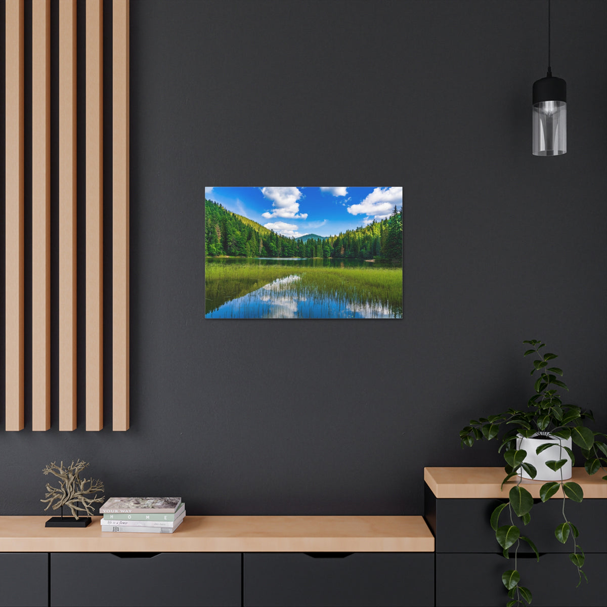Teal Clear Forest LakeNature Wilderness Photography Canvas Wall Art for Home Decor Ready-to-Hang-Express Your Love Gifts